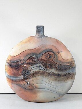 Large 13.5" Raku Ware Art Pottery Vase, wabi sabi home decor